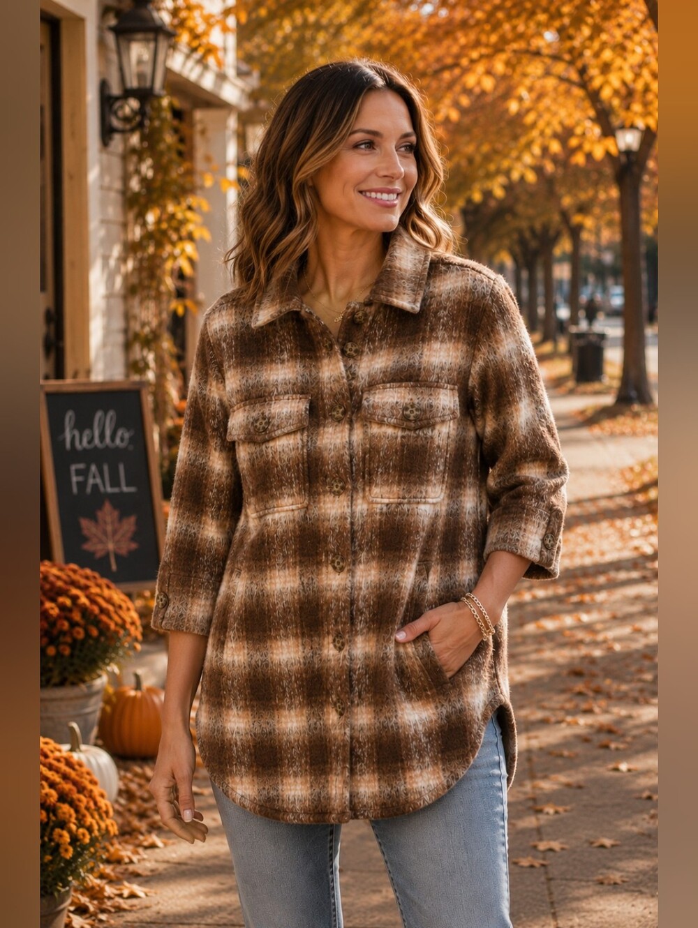 Time and Tru Brown Women's Plaid Wool Jacket Size S